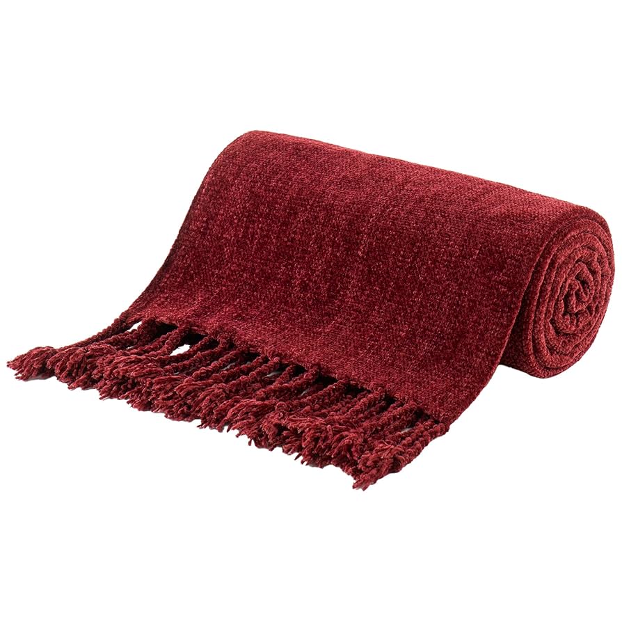 Amazon.com: BATTILO HOME Burgundy Chenille Throw Blanket